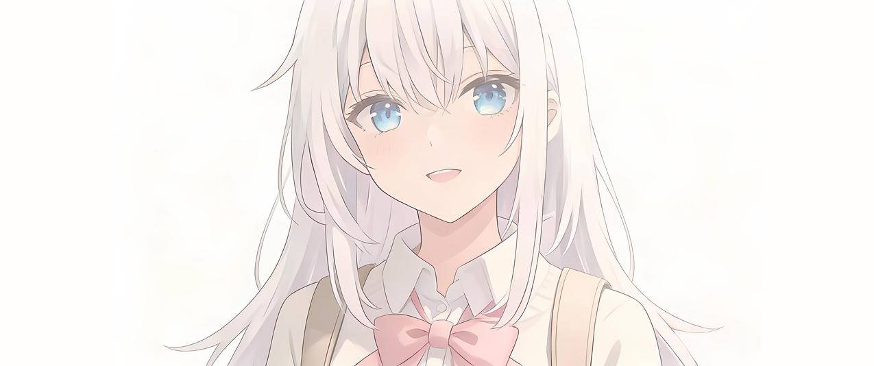 可爱动漫女孩 蝴蝶结 简约 3440x1440带鱼屏壁纸