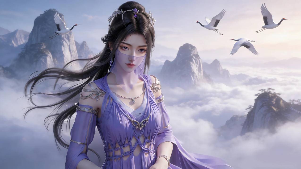 天空 云海 仙鹤 紫灵4K桌面壁纸