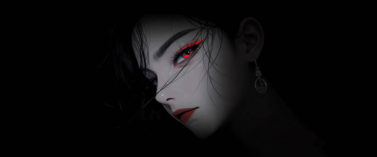 动漫暗黑冷艳红眸美女 3440x1440带鱼屏壁纸