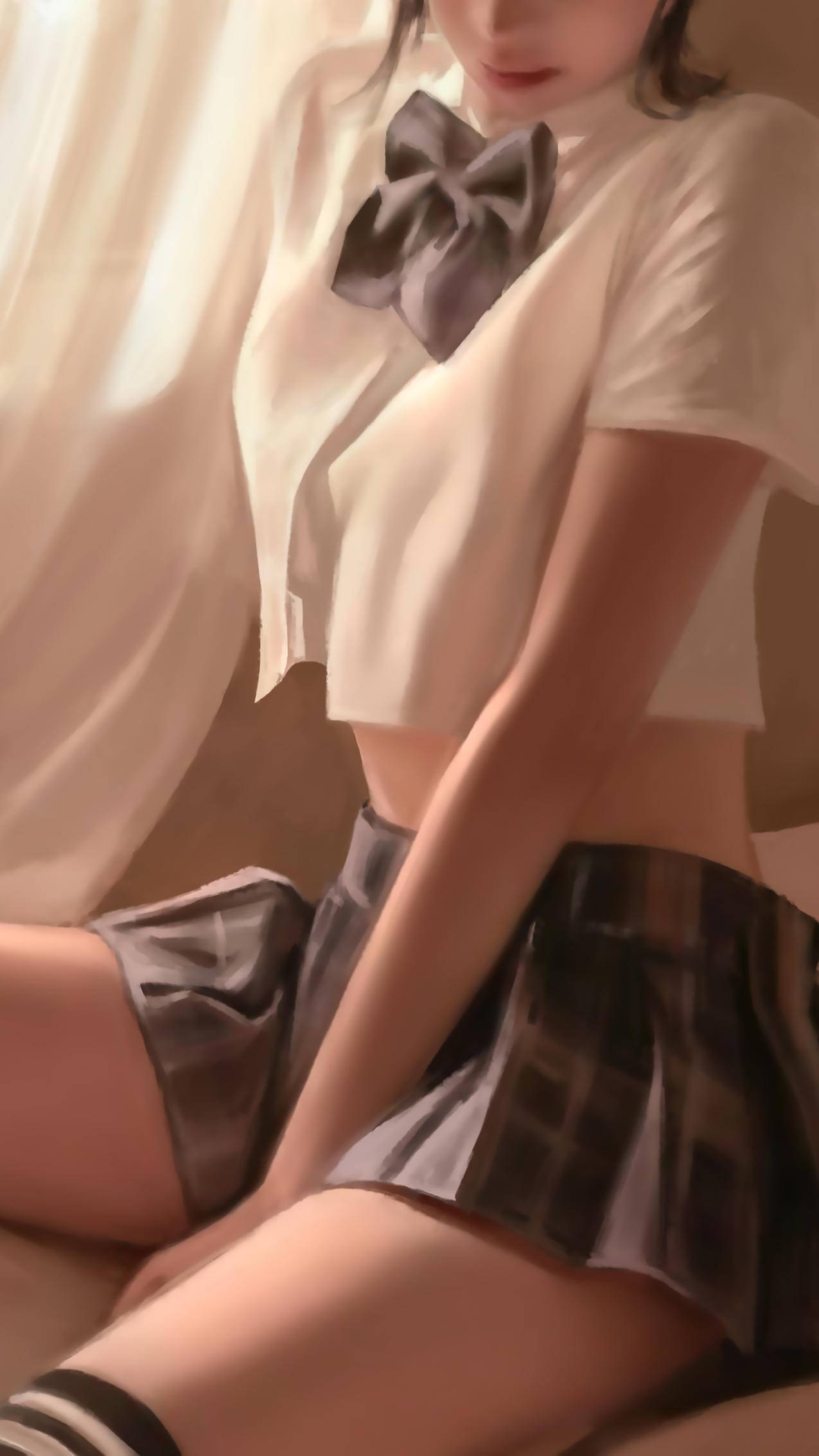 百褶裙 校服美女 黑白袜 女孩4k手机壁纸竖屏2160x3840