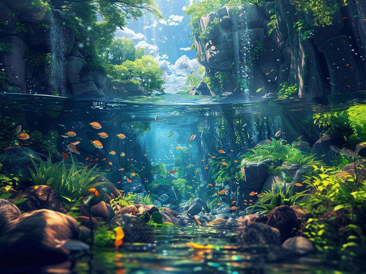 小溪 水下世界 鱼 平板电脑壁纸 2732x2048