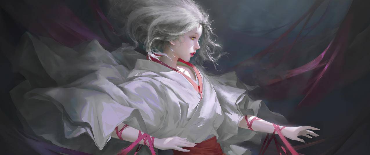 古风少女 白发 唯美动漫3440x1440带鱼屏壁纸