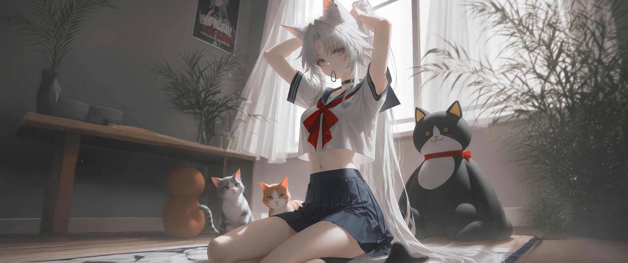 飞霄 猫耳 3440x1440带鱼屏壁纸