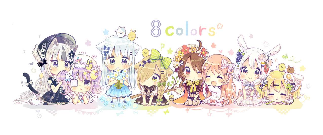 8colors8个可爱小女孩动漫带鱼屏壁纸