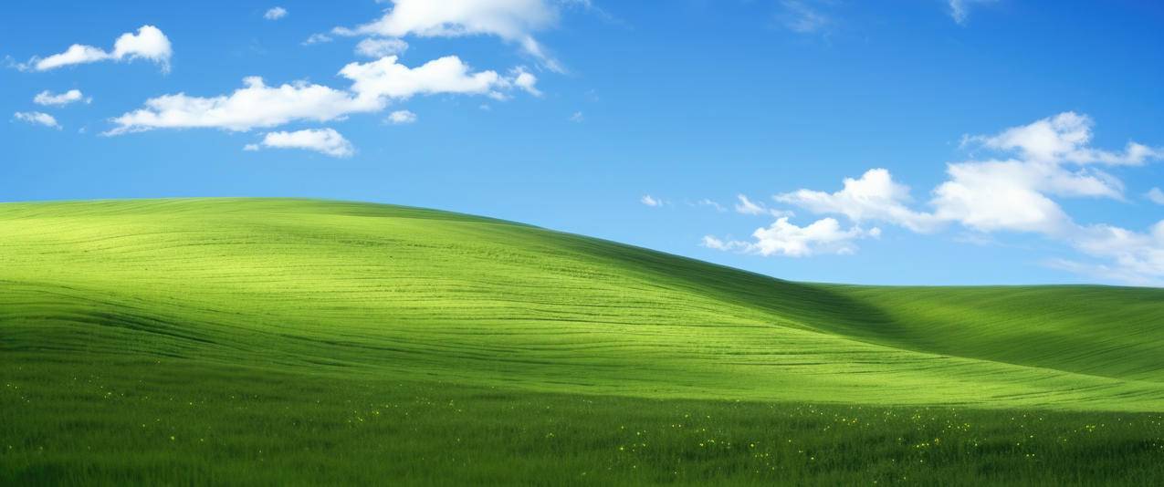 windows xp 蓝天白云绿草地3440x1440带鱼屏壁纸