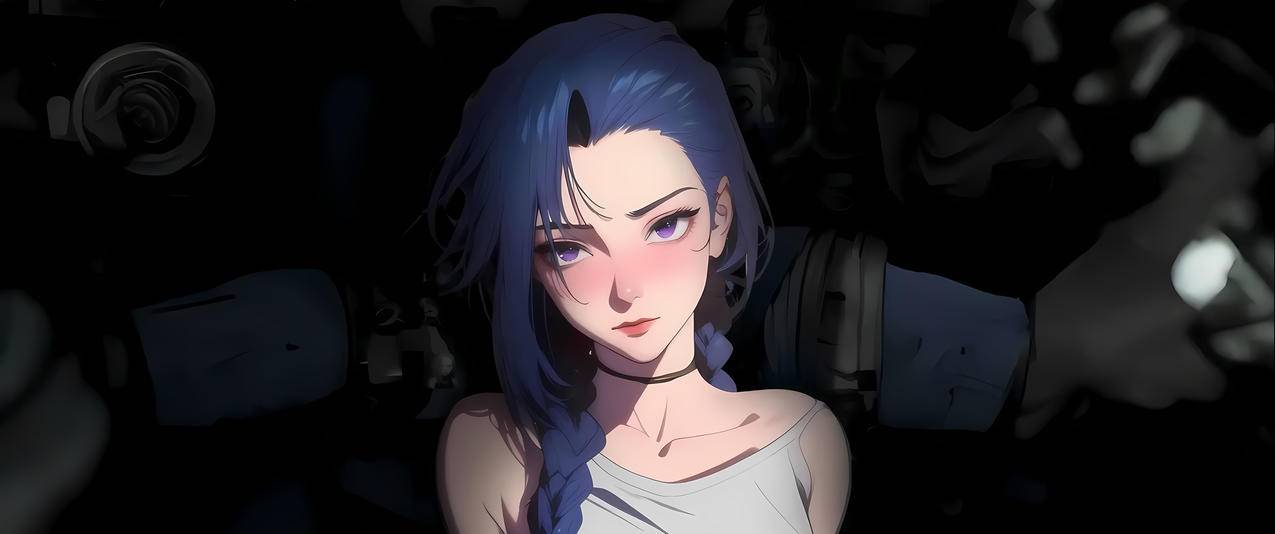 暗色系美女 金克丝 3440x1440带鱼屏壁纸