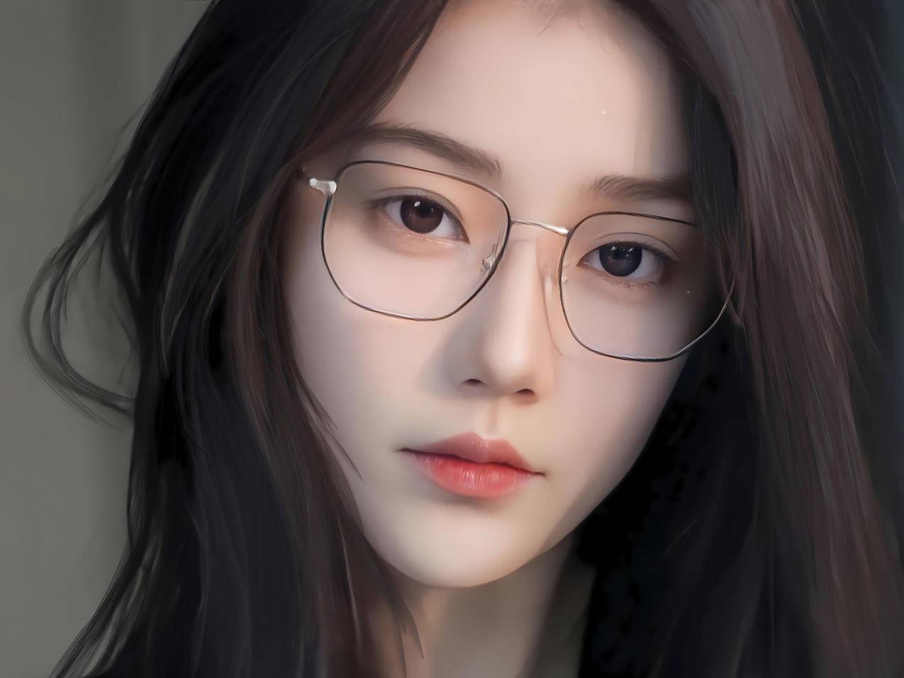 美女 长发 眼镜 平板电脑壁纸