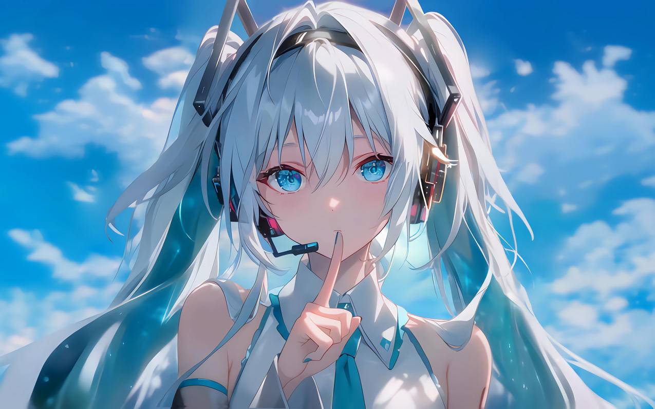 蓝天下的初音未来 嘘手势 4k壁纸3840x2400