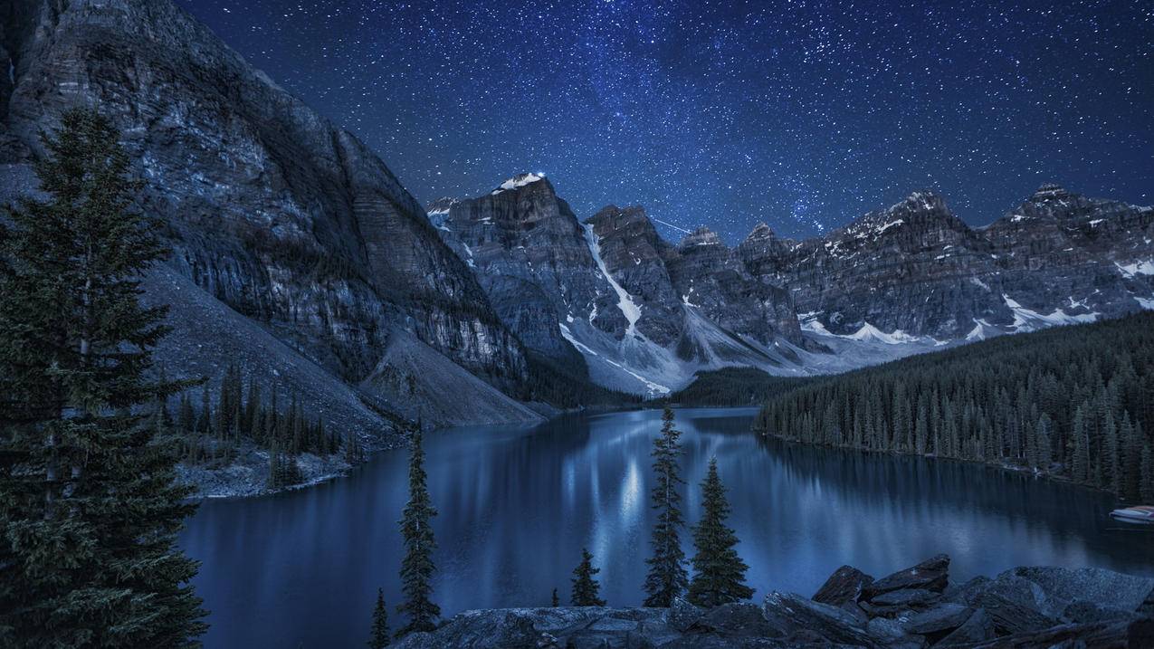 星空夜景风景雪山高清壁纸