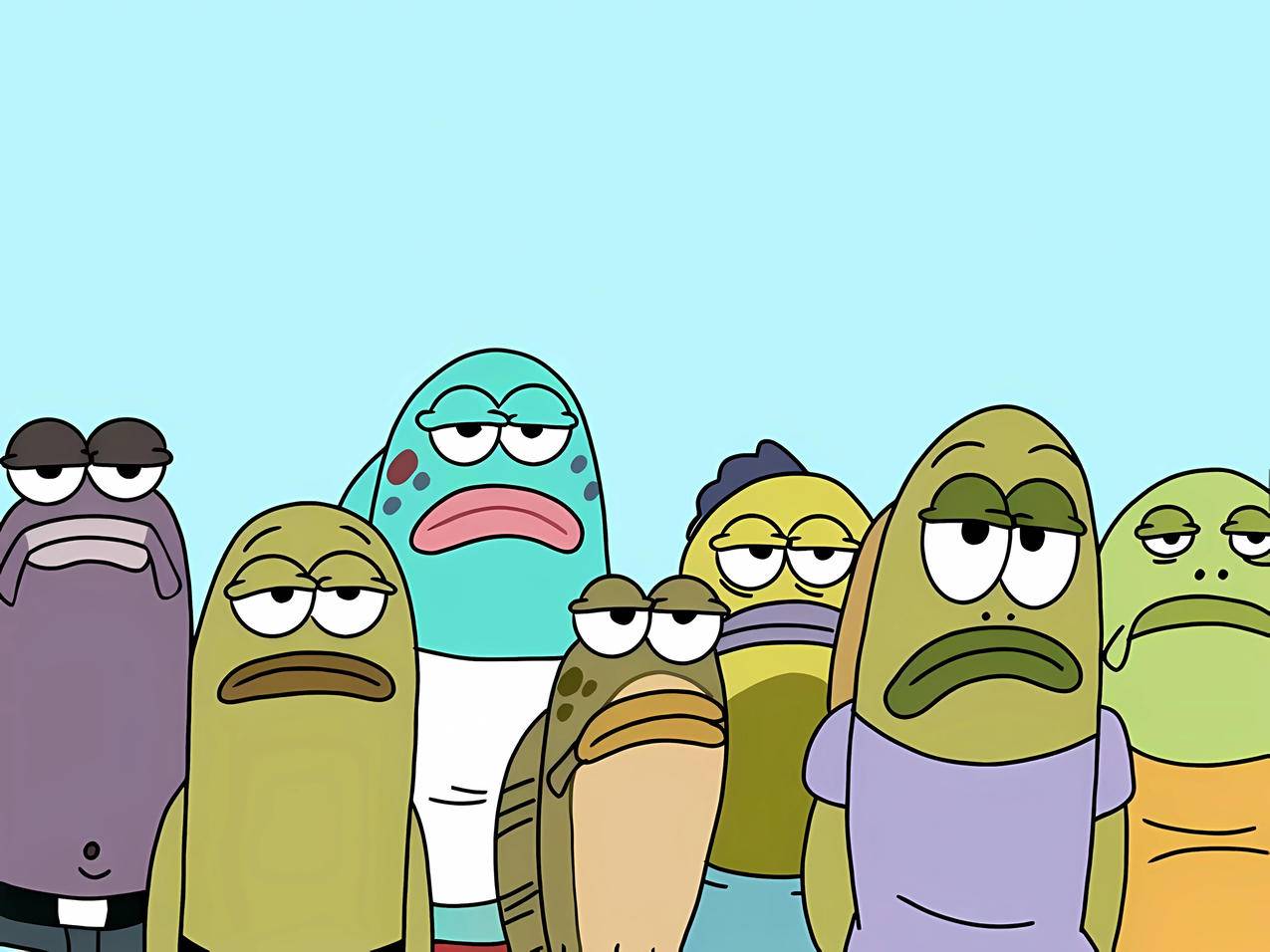 海绵宝宝 表情严肃 鱼群 4K壁纸 3840x2880