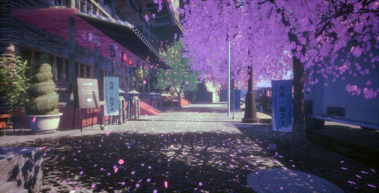樱花 街道 阳光 花瓣雨 4K高清风景动漫壁纸