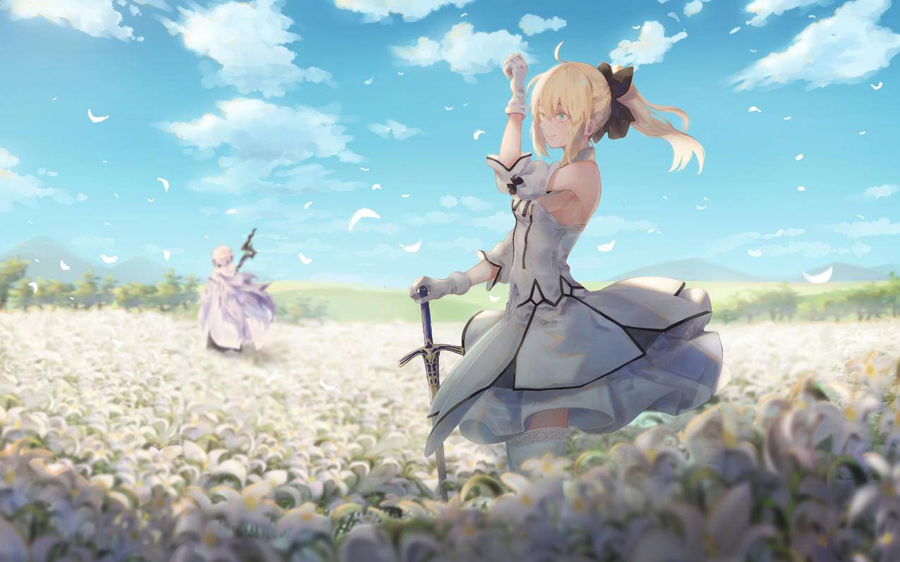 《Fate》花海 花瓣 女孩 天空 唯美 4K高清动漫壁纸