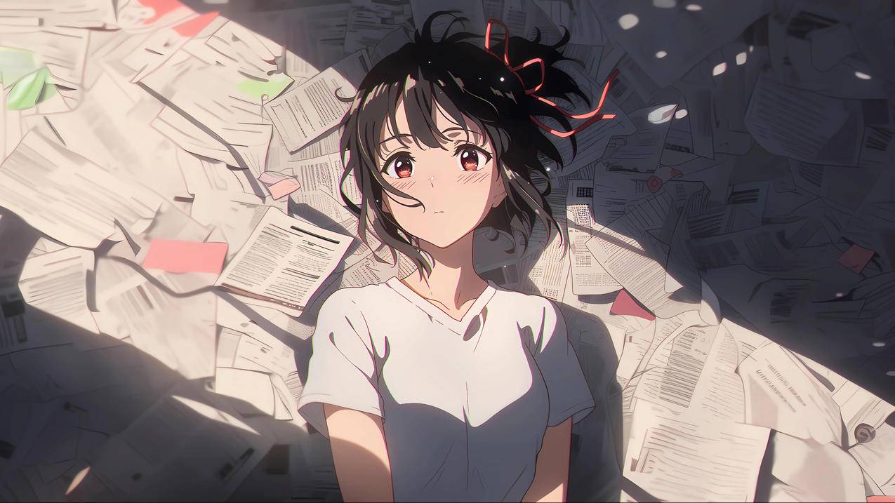 报纸墙 动漫人物少女 4K壁纸 3840x2160