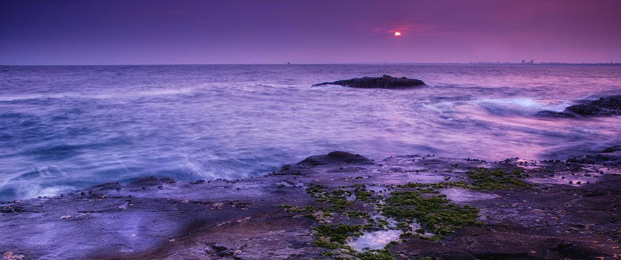 江之岛的日落风景带鱼屏壁纸