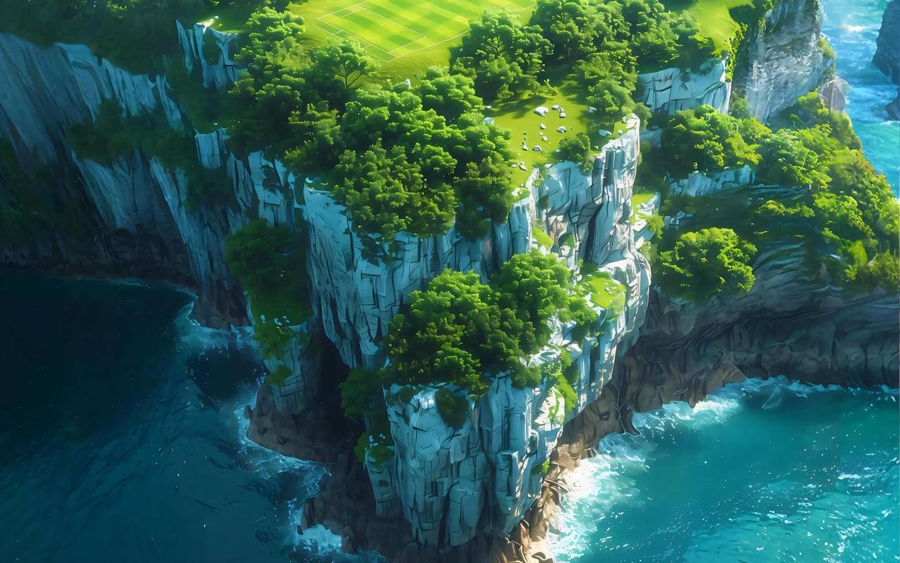 海岸绿茵场4K风景壁纸3840x2400