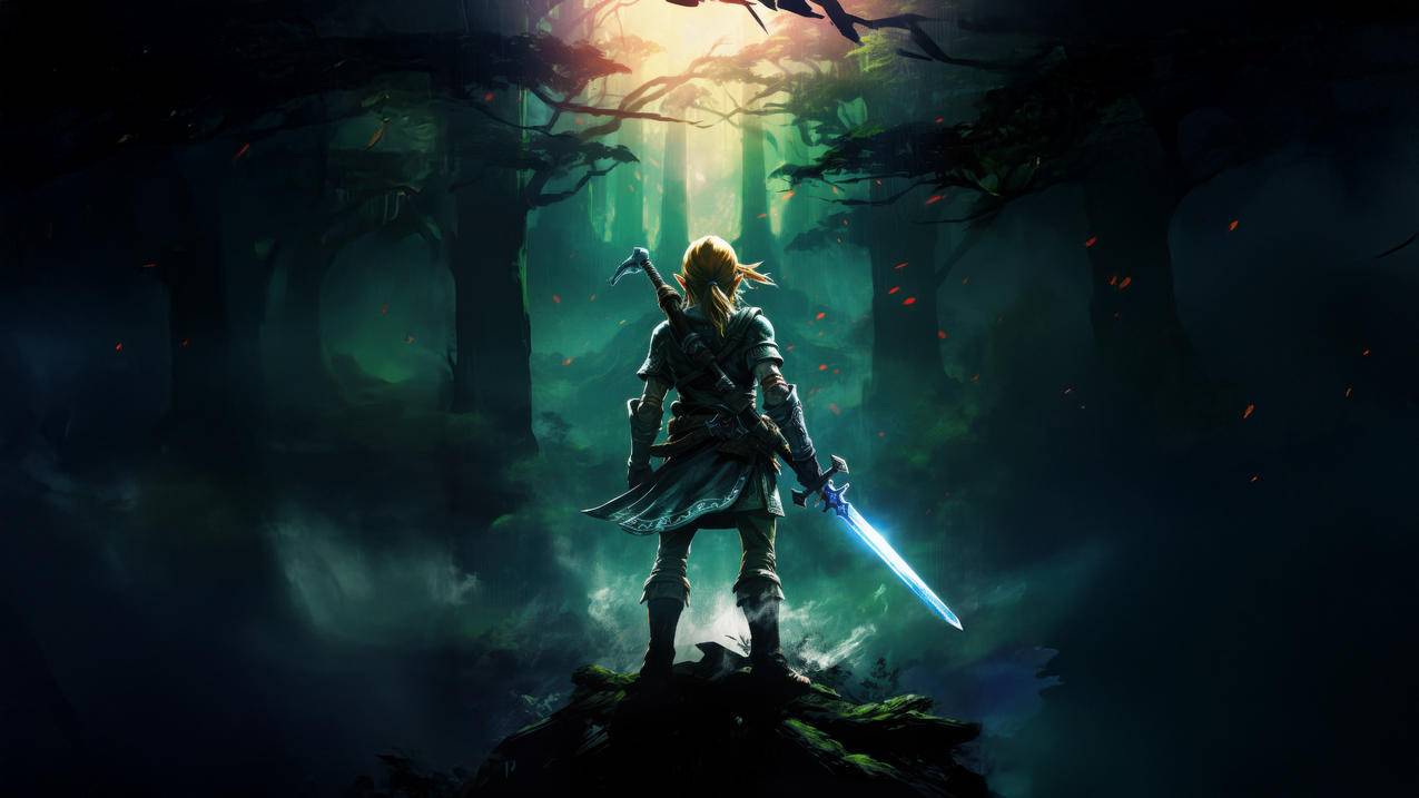 《塞尔达传说 Strife Zelda》森林 人物背影 5K游戏壁纸5120x2880