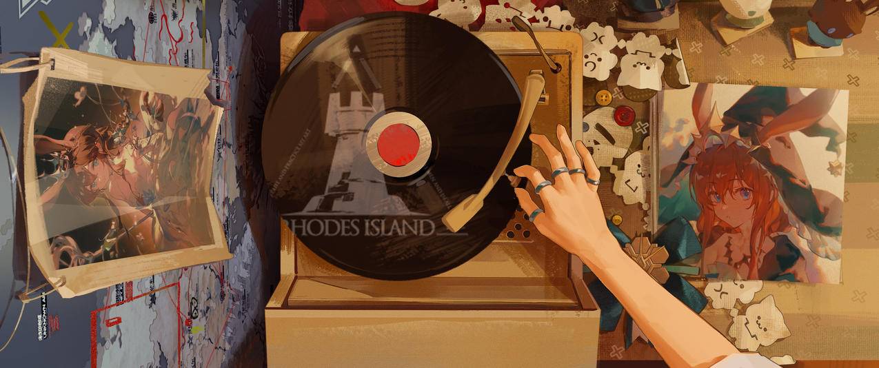 女孩 手指 留声机 3440x1440带鱼屏壁纸