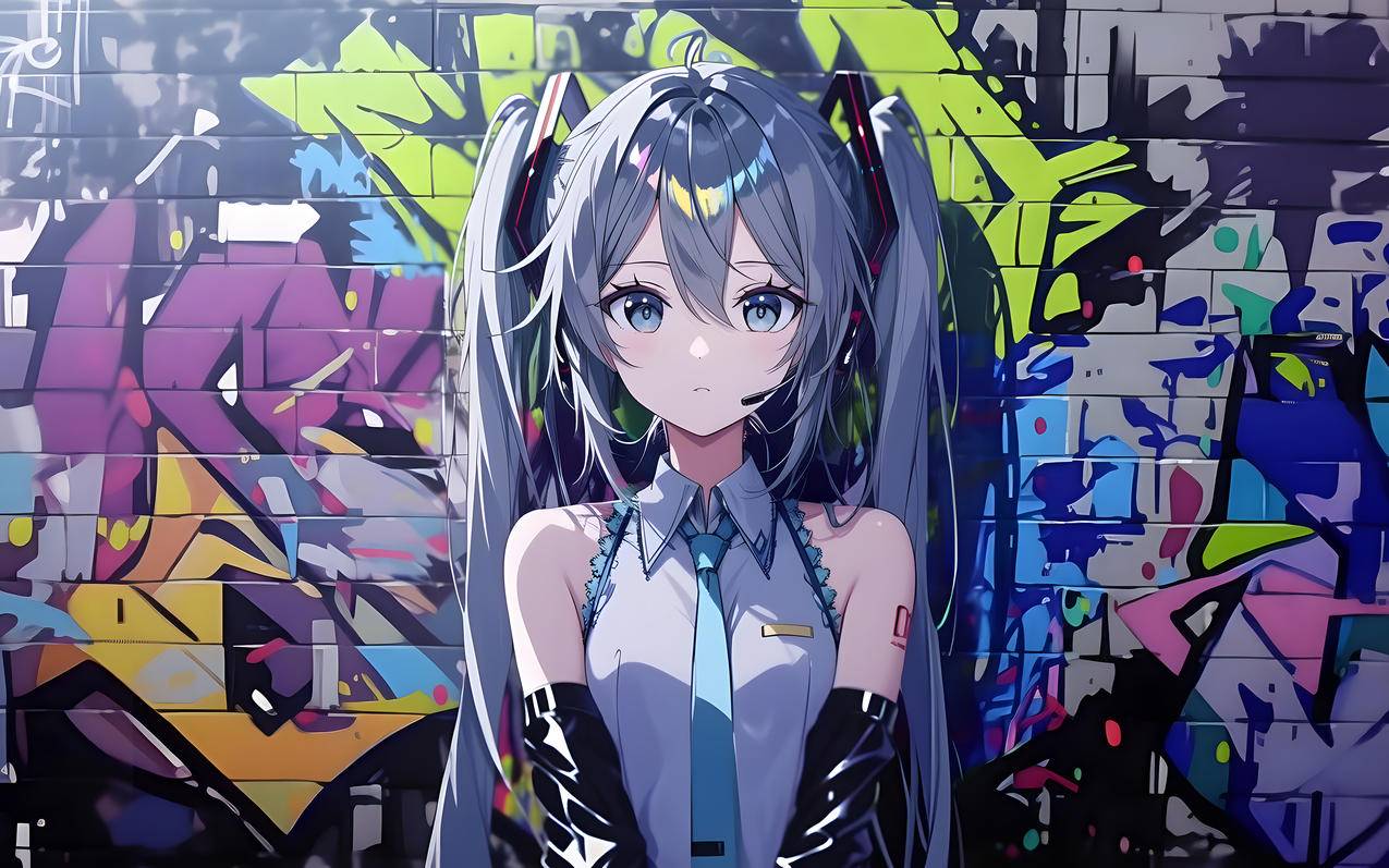 初音未来涂鸦墙3200x2000分辨率高清壁纸