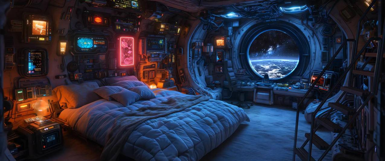 宇宙窗景 科幻卧室 个性房间3440x1440带鱼屏壁纸