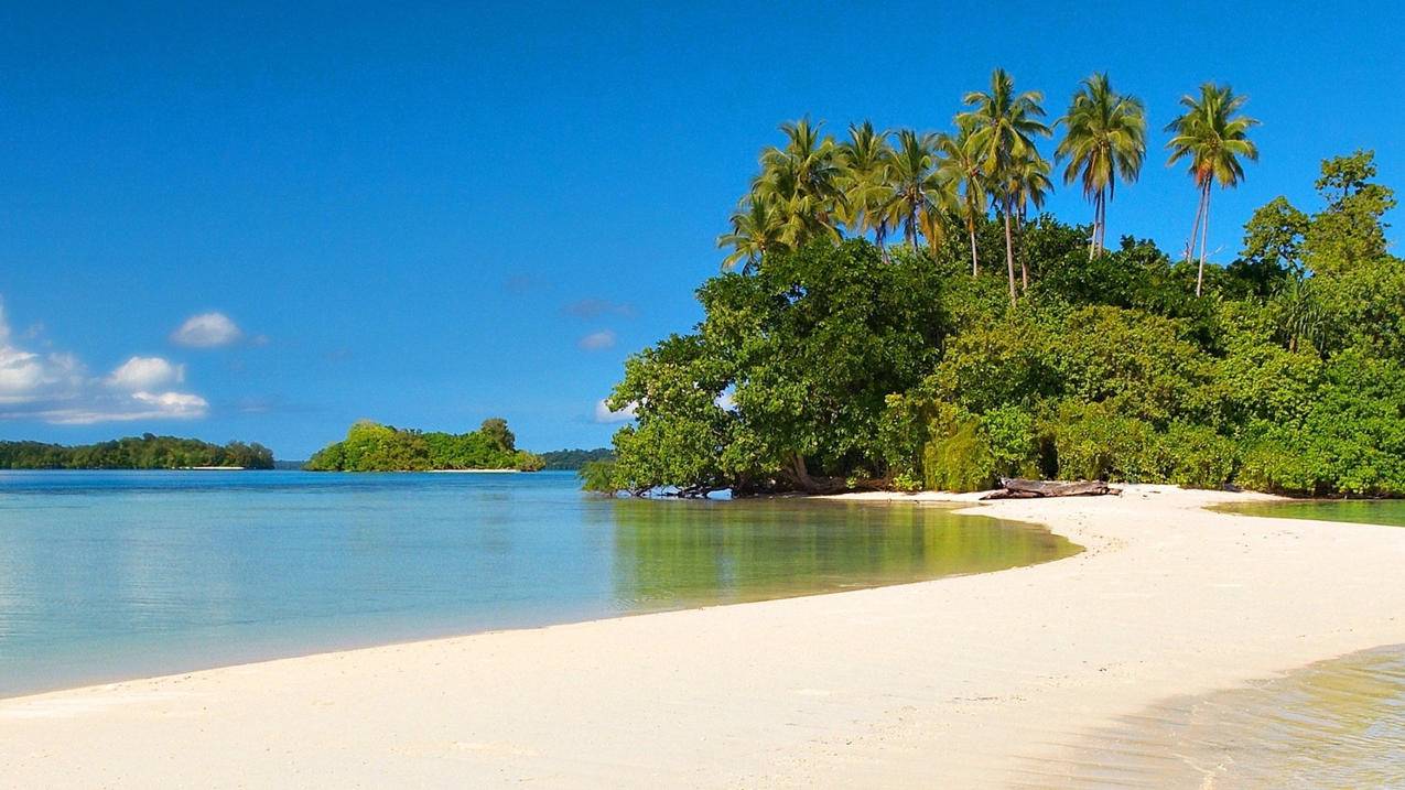 风景海边沙滩大海蓝天白云旅游胜地炎炎夏日高清壁纸