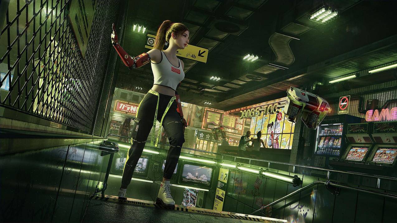 运动风 马尾女孩 地铁车站 未来科技 3D 4K高清动漫壁纸