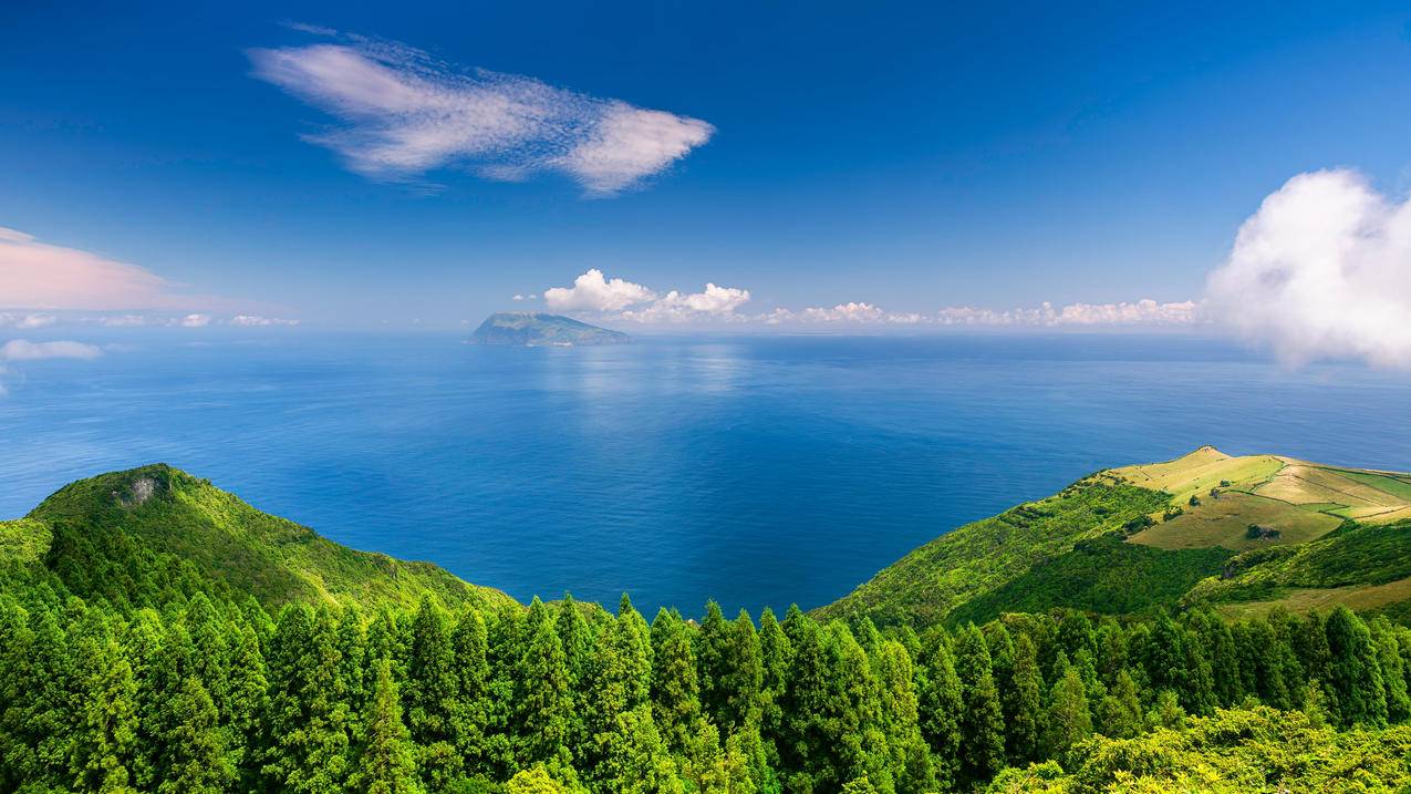 海 云 天空 树木 地平线 远景 岛屿 海岸 4K风景壁纸 3840x2160
