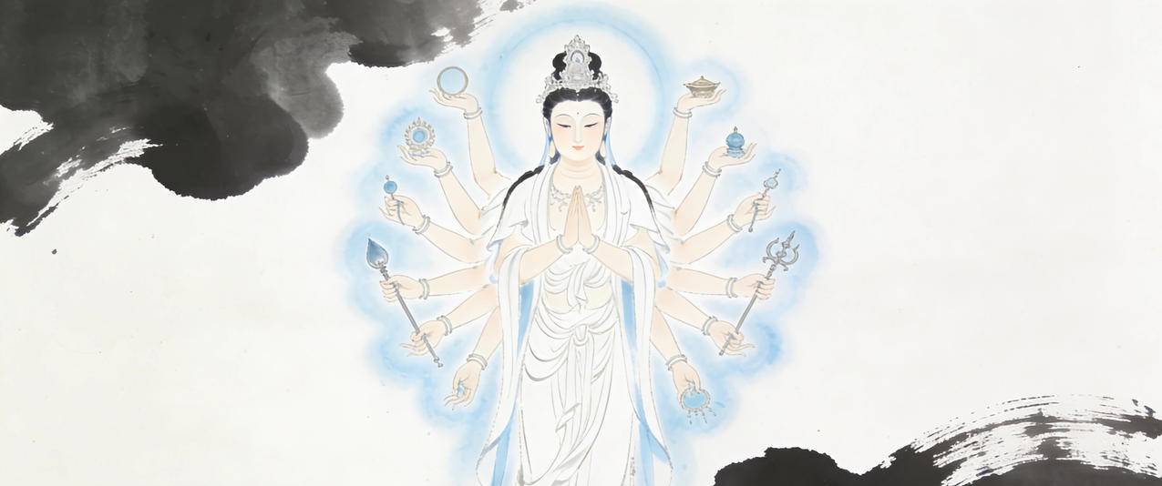 千手观音 水墨风3440x1440带鱼屏壁纸