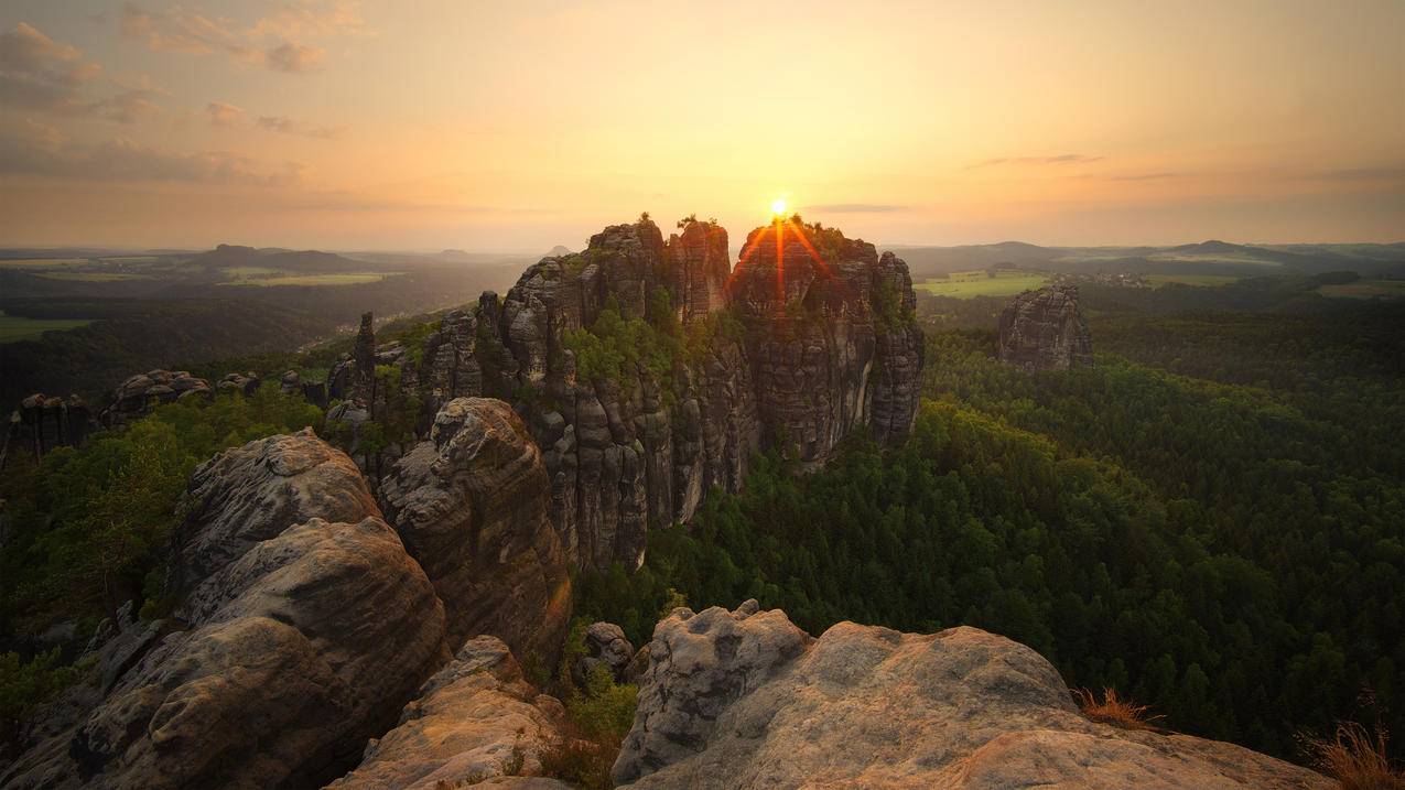 树林 高处 夕阳日落风景 4k高清壁纸