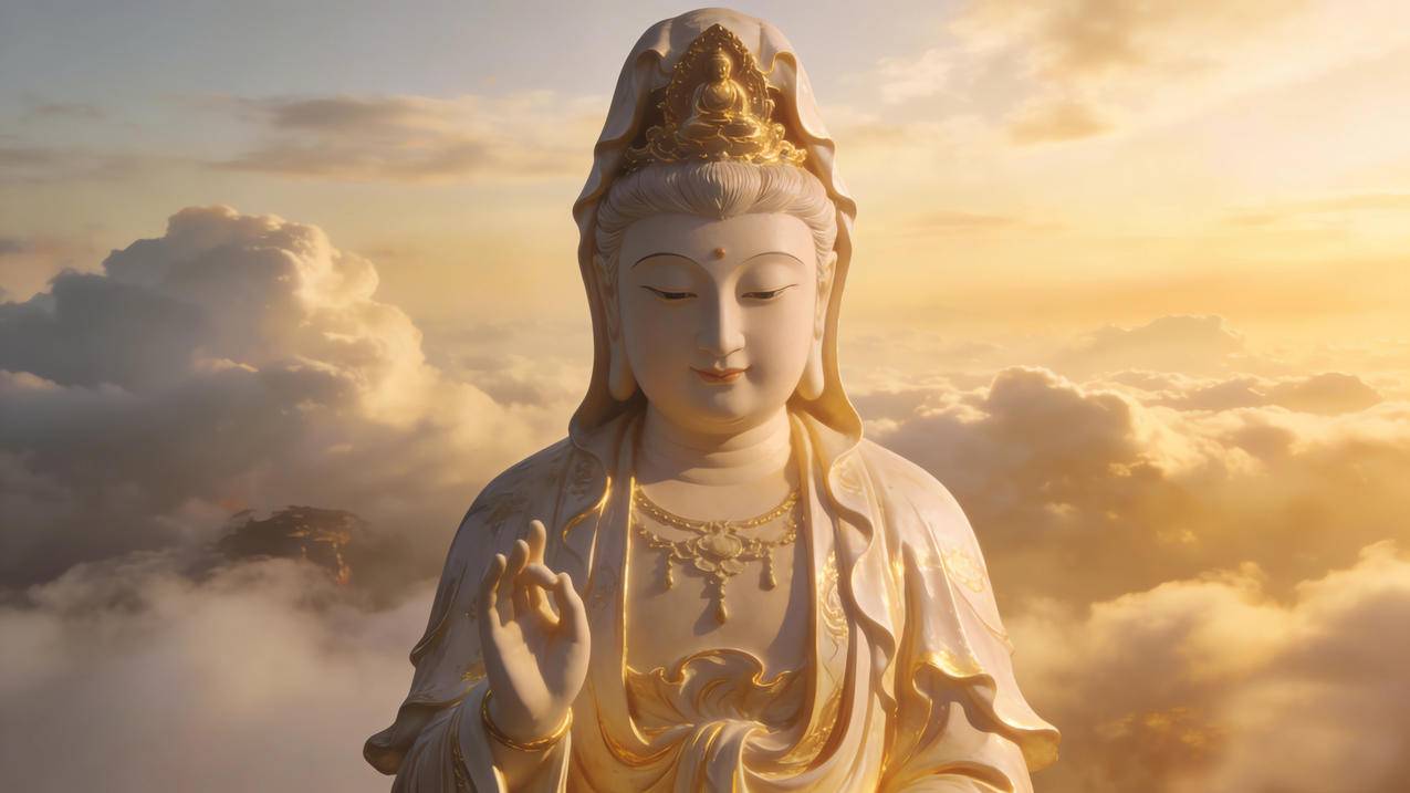 天空 云 光 观世音菩萨神像 4K高清壁纸3840x2160