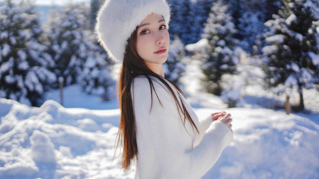 冬季 雪景 美女刘奕宁4k桌面壁纸