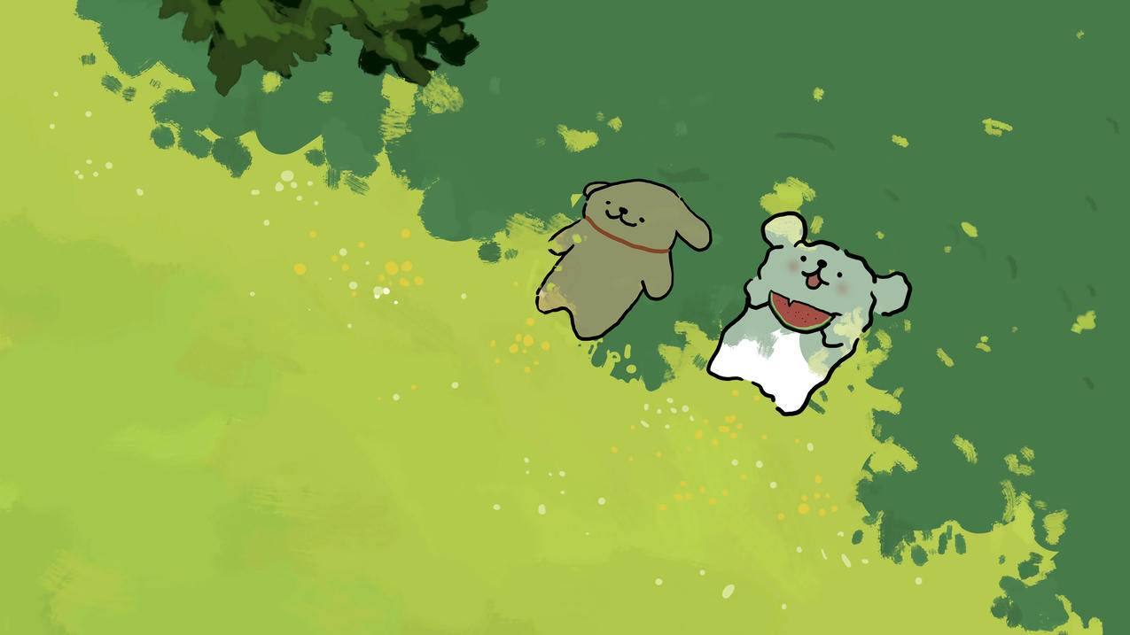 线条小狗 绿色树荫 车机4K壁纸横屏