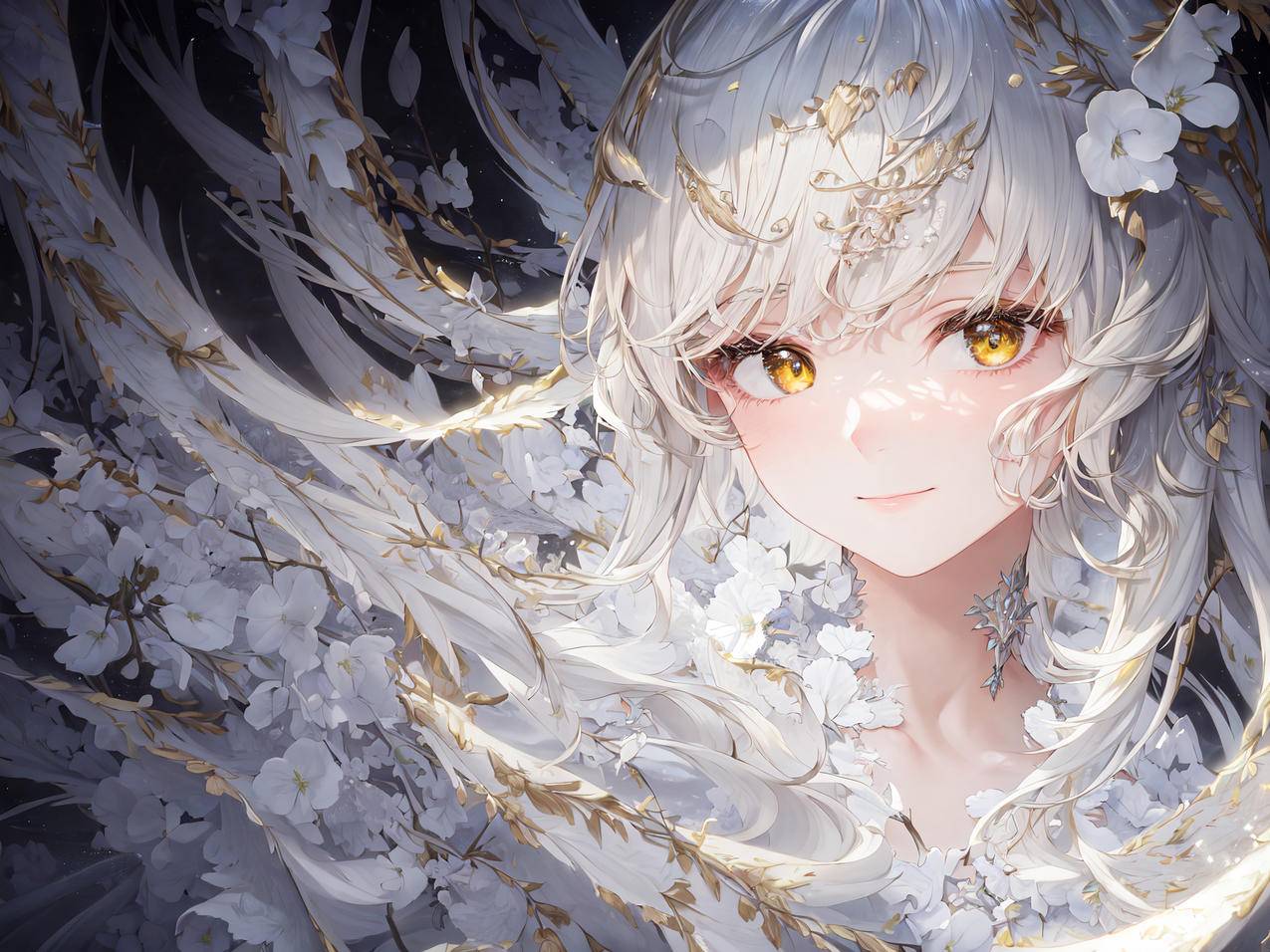 动漫女孩 黄眼睛 花朵 好看 平板电脑壁纸