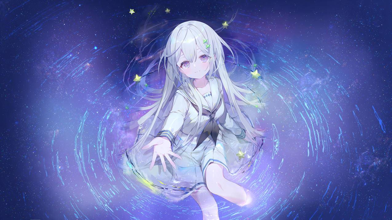 梦幻 唯美 水波 小女孩 星星 4K动漫壁纸