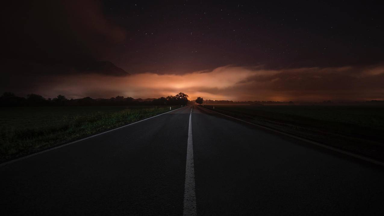 风景夕阳黄昏公路道路星空4k图片