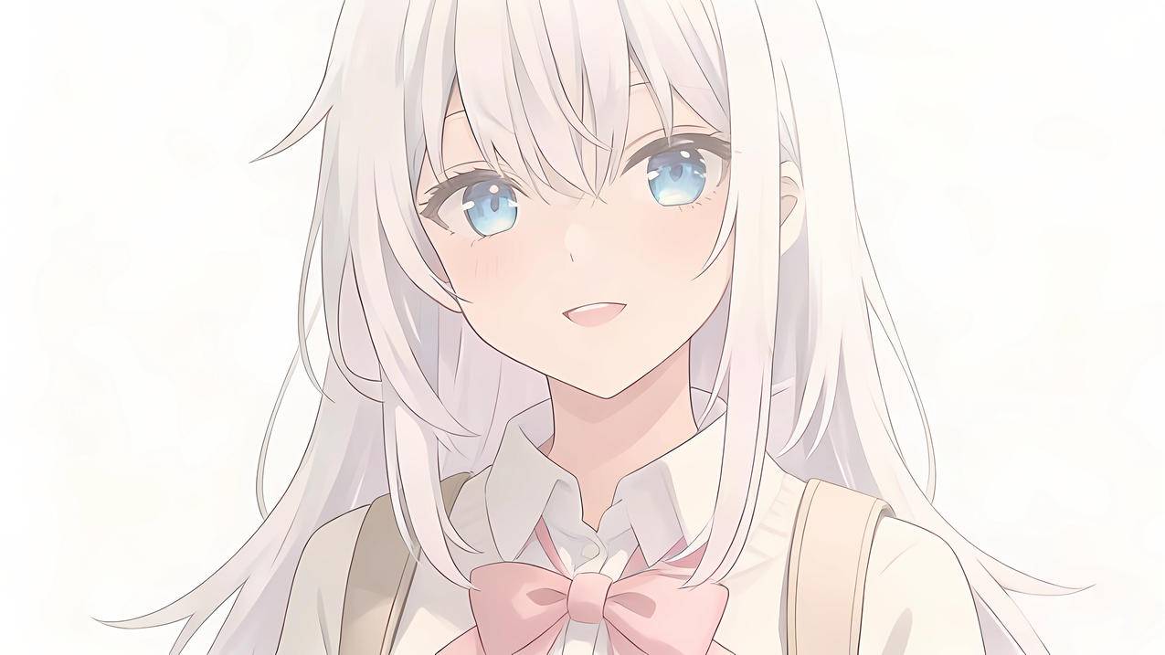 可爱动漫女孩 蝴蝶结 简约白色背景 4K壁纸 3840x2160