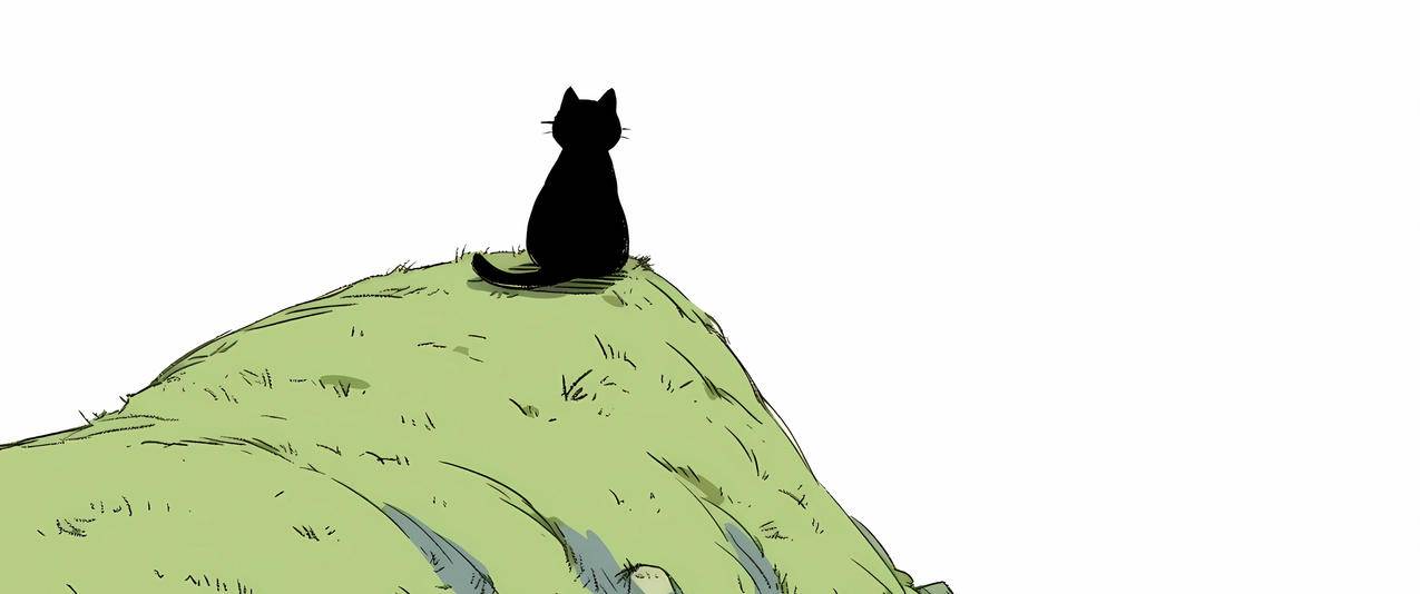 山丘 黑猫 简约卡通 3440x1440带鱼屏壁纸