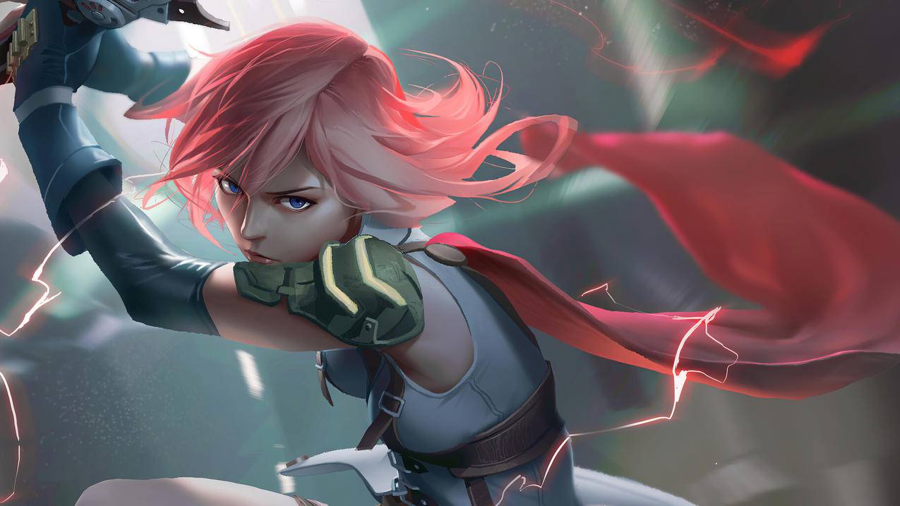 《最终幻想 Final Fantasy》粉女孩 红披风 4K高清壁纸